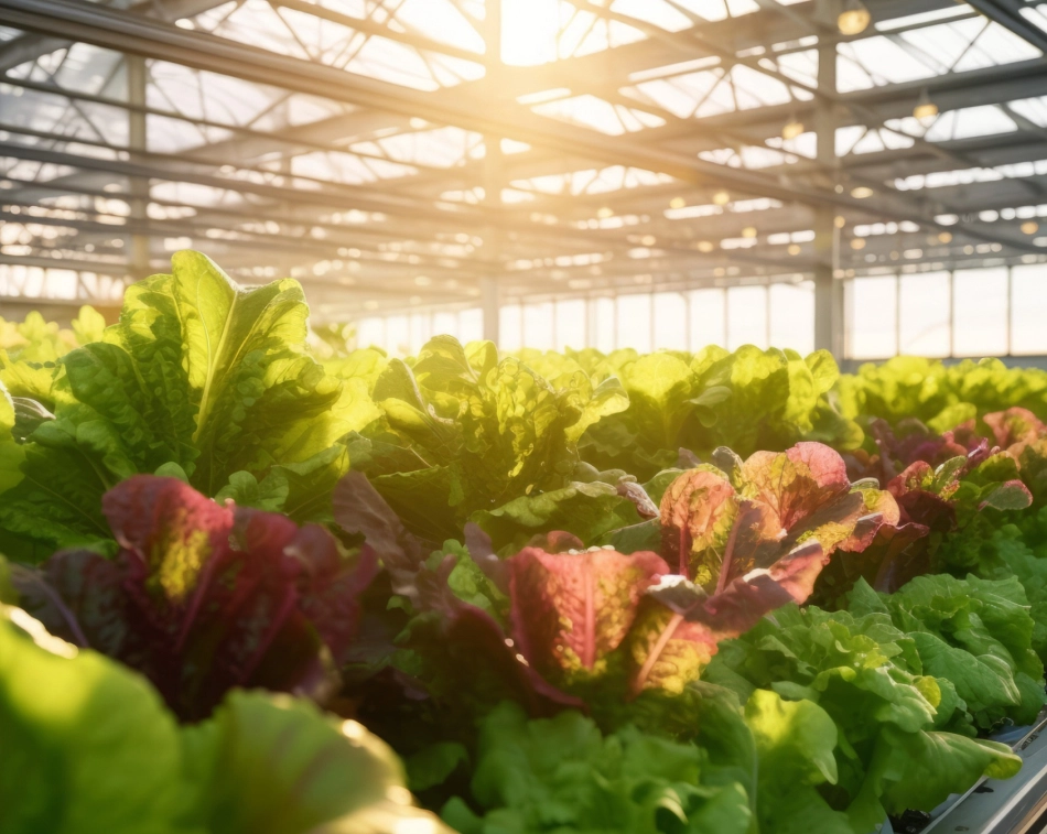 Plantas com folhas grandes em um estufa