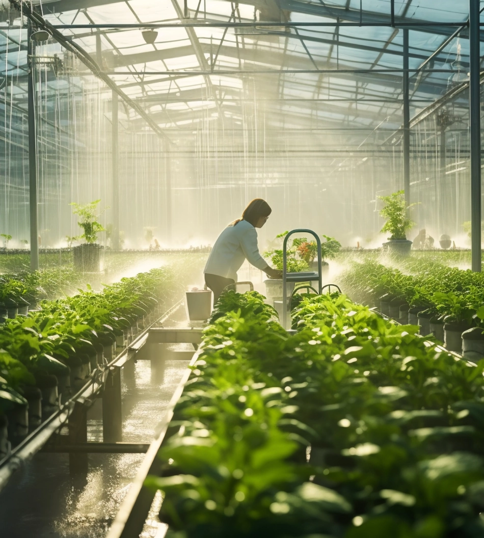 Plantas sendo regadas por uma mulher