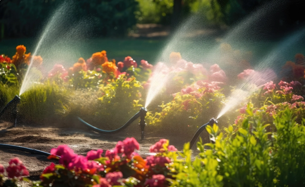 Flores sendo regadas