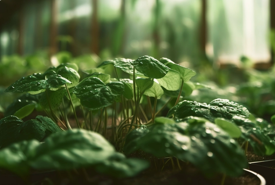 Planta nascendo em uma estufa